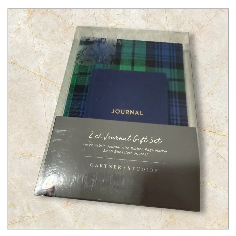 Gartner Studios 2-Count Journal Gift Set Plaid Fabric Hardcover Journals NWT